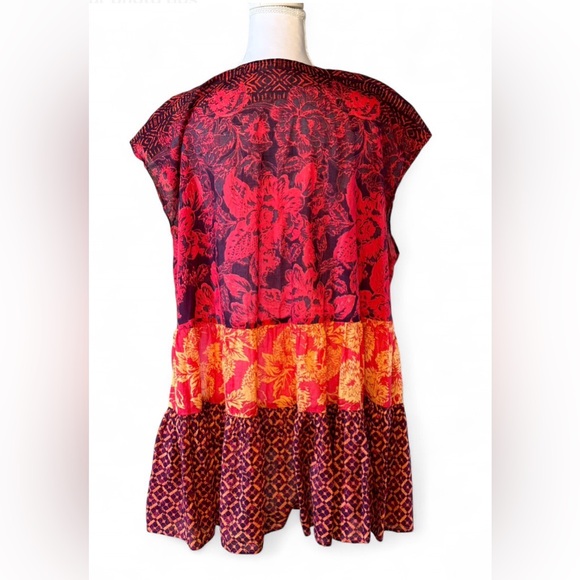 Free People Mixed Print Boho Babydoll Tunic Top Medium Cotton - Picture 2 of 5